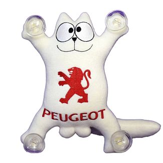 Игрушка для автомобиля белая на присосках Кот Саймон "Peugeot" 
