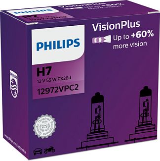 Галогенные лампы H7 55W 12V VisionPlus +60% комплект PHILIPS