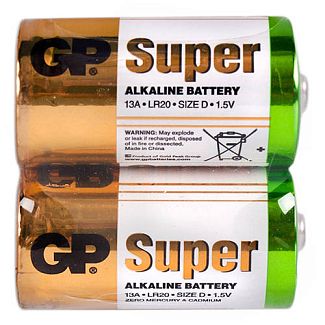 Батарейка циліндрична лужна D 1,5 В 2 шт. в плівці SUPER ALKALINE GP
