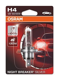 Галогенная лампа H4 60/55W 12V Night Breaker +100% блистер Osram
