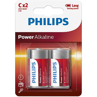 Батарейка цилиндрическая щелочная 1,5 В C (2 шт.) Power Alkaline PHILIPS