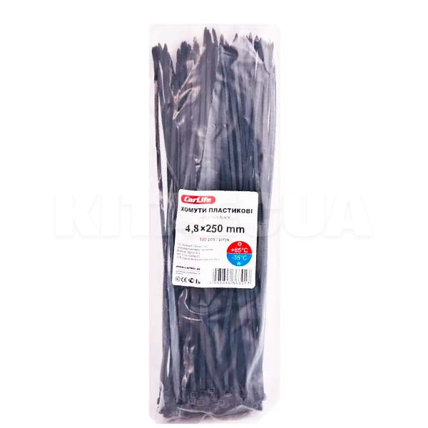 Стяжки черные пластиковые 250 x 4.8 мм 100 шт. CARLIFE (BL4.8x250)