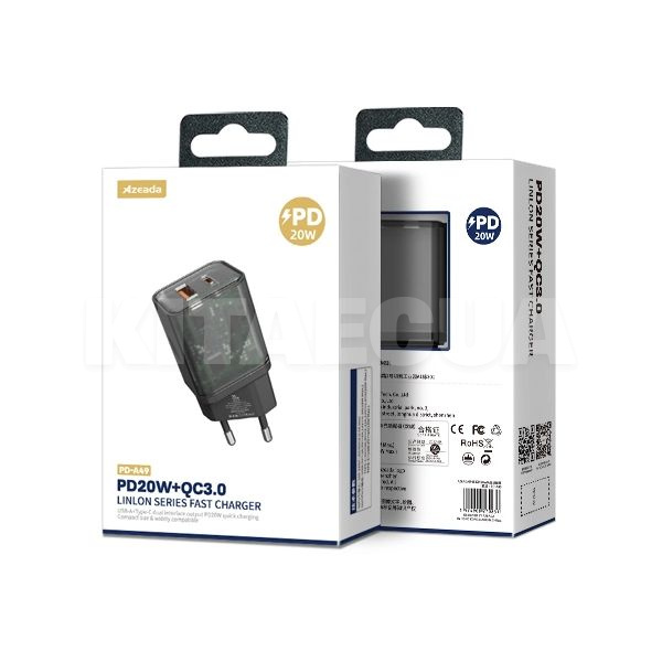 Зарядное устройство Fast Charge 20W + Quick Charge 3.0 USB. Type-C PD черный прозрачный Xinrui A49 Proda (PD-A49-BK) - 4
