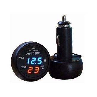 Автомобильное зарядное устройство 12/24 В 2.1 А с вольтметром и термометром 706B VST